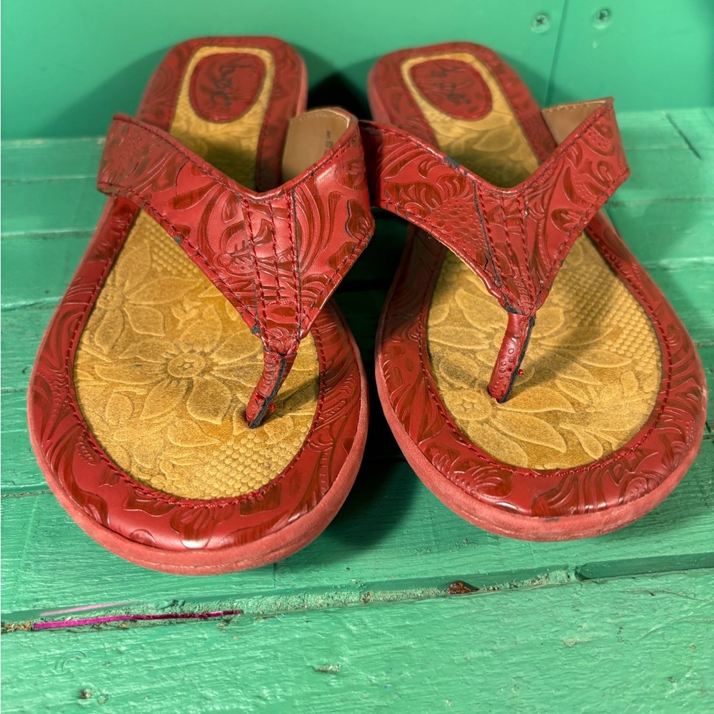 boc Red Floral Embossed Sandals